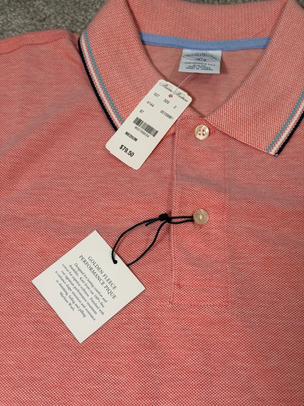 Brooks Brothers Performance Slim Polo - Coral Size Medium NWT - Picture 3 of 8
